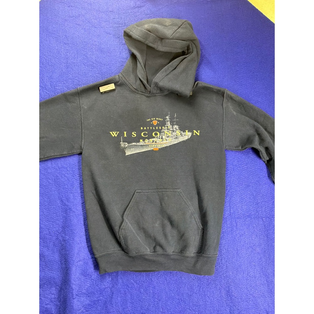 Military Mens Battleship Wisconsin Norfolk Hoodie S? Black